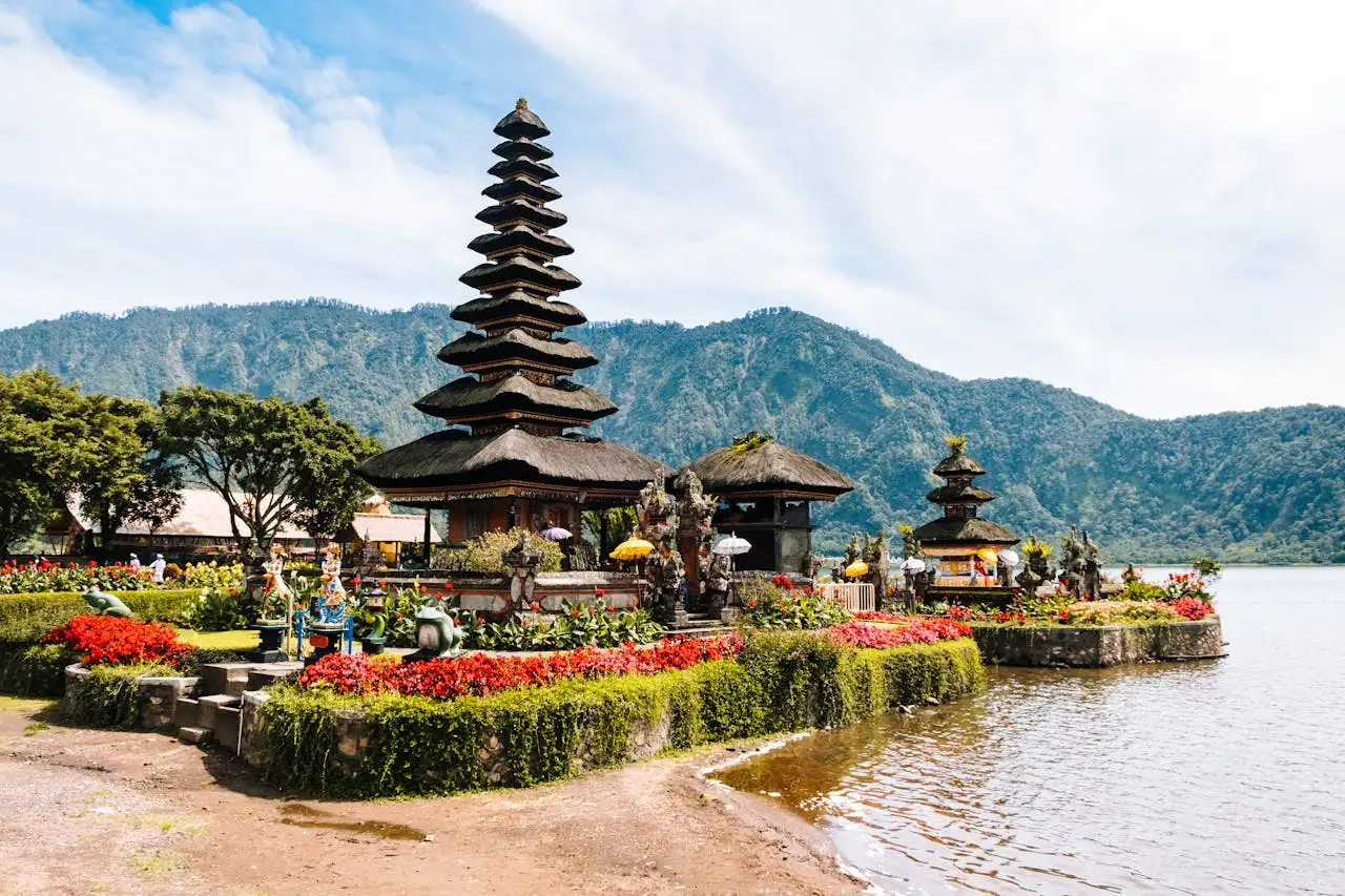 Terraced rice fields on a hillside in central Bali