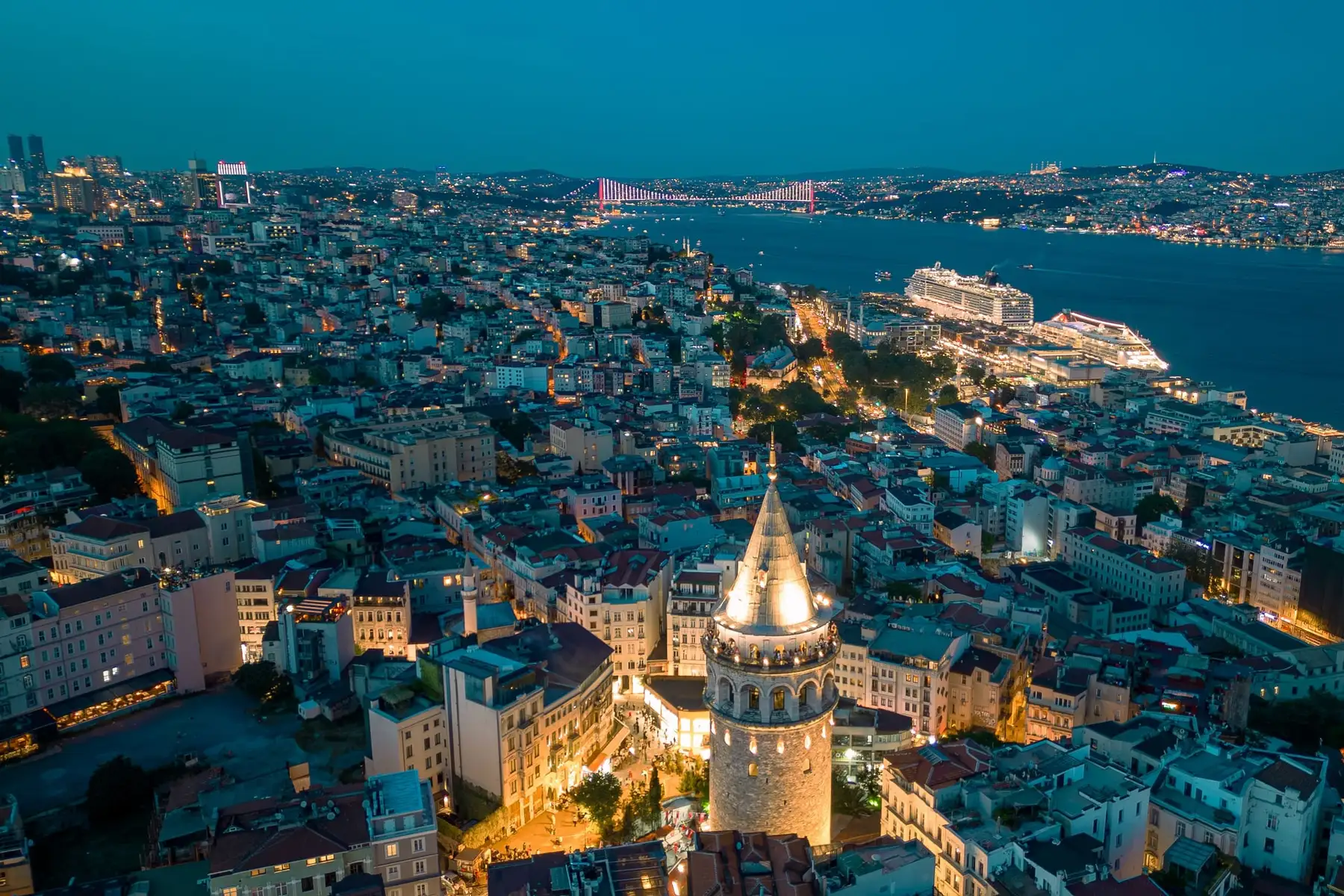Ferries crossing the Bosphorus below the domes and minarets of the old city